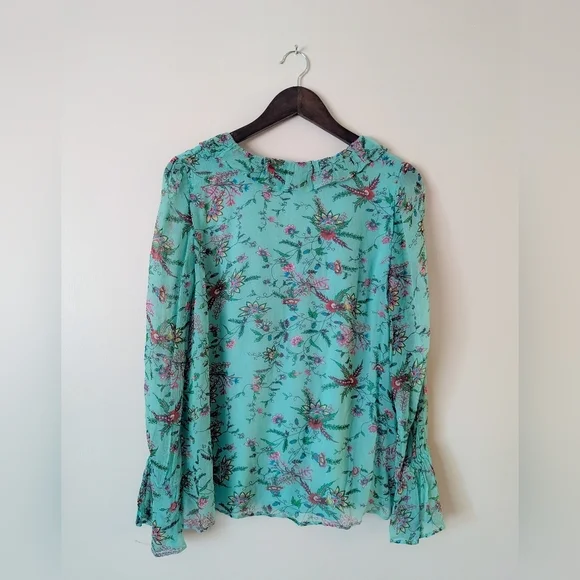 Sundance Colorful Boho Turquoise Floral Ruffle Blouse - Picture 2 of 3
